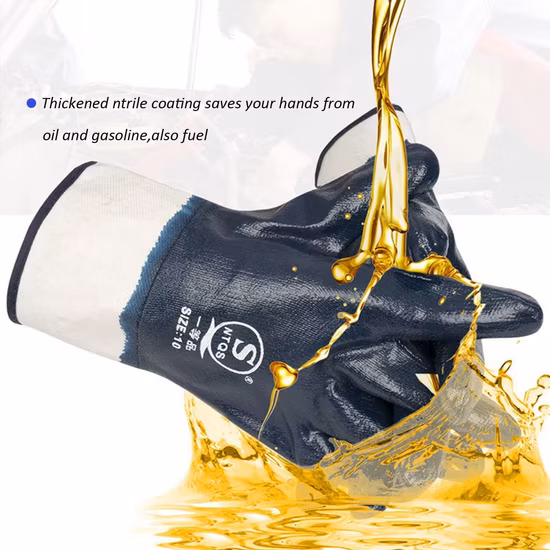 Factory Shop Heavy Duty Jersey Cotton Blue Nitrile Full Coated Safety Industrial Oil Resistant Proof Work / Working Labour Protection NBR Gloves
