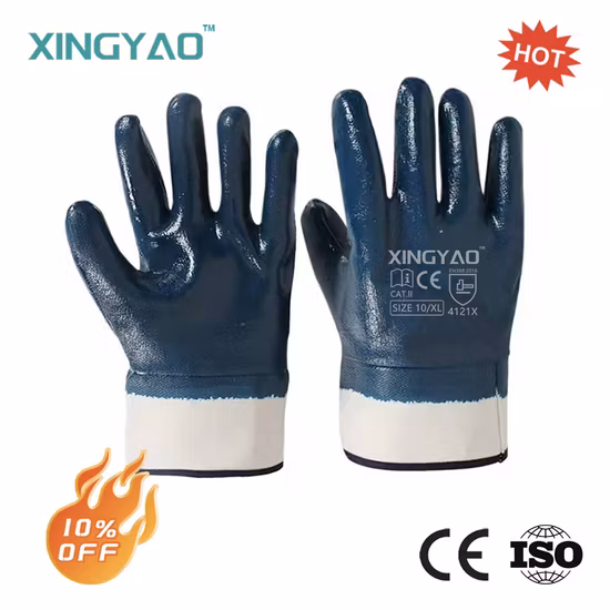 Factory Shop Heavy Duty Jersey Cotton Blue Nitrile Full Coated Safety Industrial Oil Resistant Proof Work / Working Labour Protection NBR Gloves